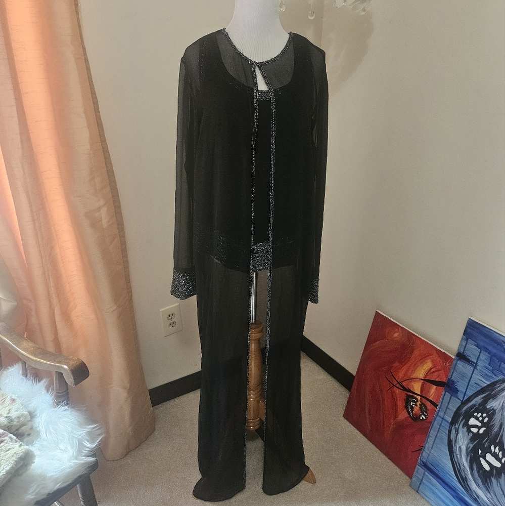 2 piece Black Sequin-Embellished top and kimono set 18
